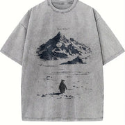 Lone Penguin Mountain Meme Vintage Washed T-Shirt in Gray