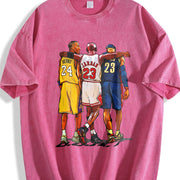 Illustrated Goats Three Basketball GOAT Tribute vintage washed oversized T-shirt in Red