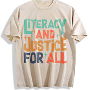 Reading Literacy and Justice for All Vintage Washed T-Shirt in Beige