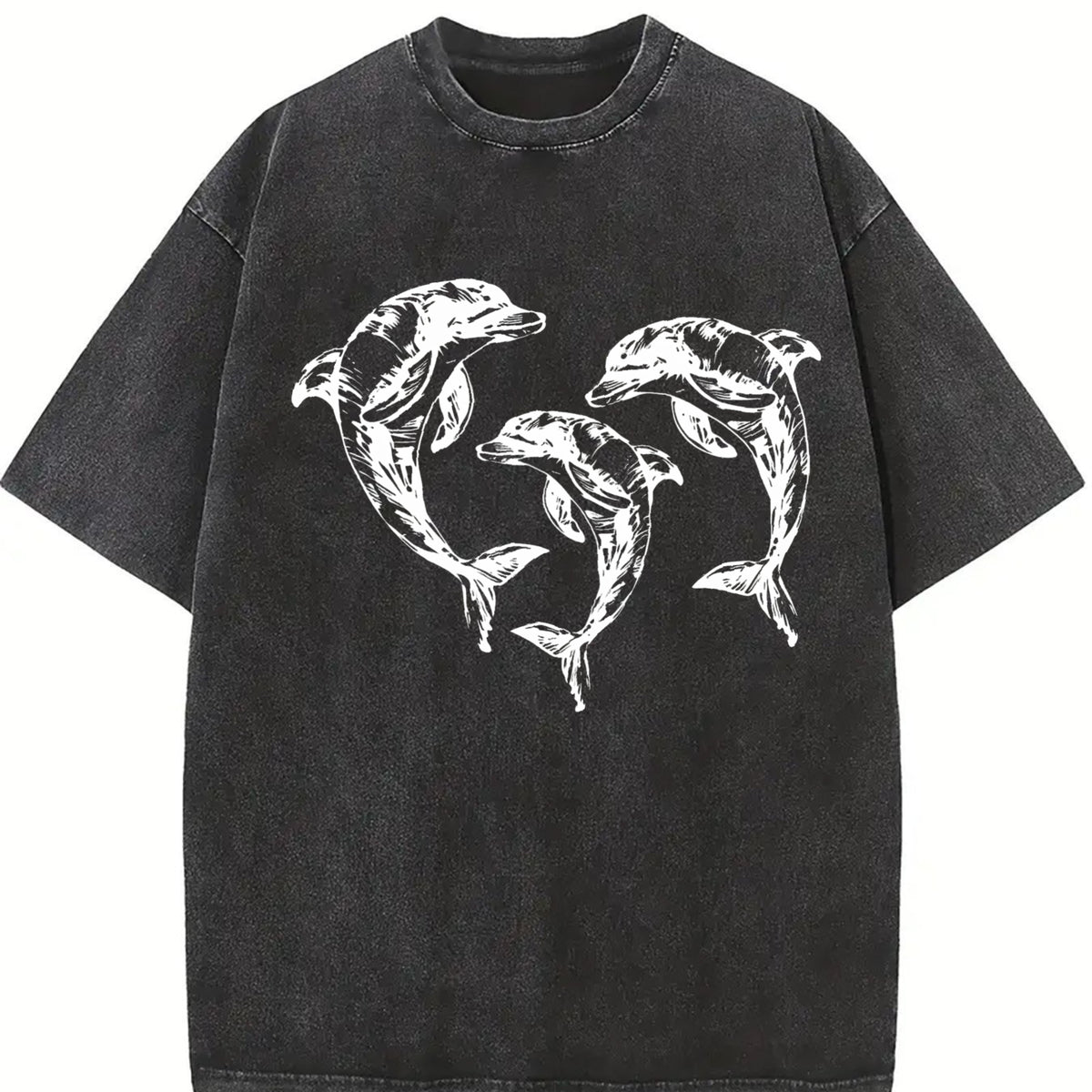 Dolphins 90s Tattoo Vintage Washed T-Shirt in Black