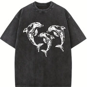 Dolphins 90s Tattoo Vintage Washed T-Shirt in Black