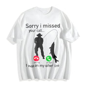Fishing Phone Call with Fishing Line Cotton T-Shirt in White