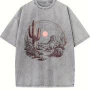 Desert Landscape Cactus Vintage Washed T-Shirt in Gray