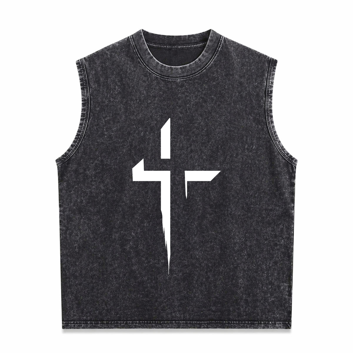 With Patterned Cross Vintage Washed Tank Top in Black