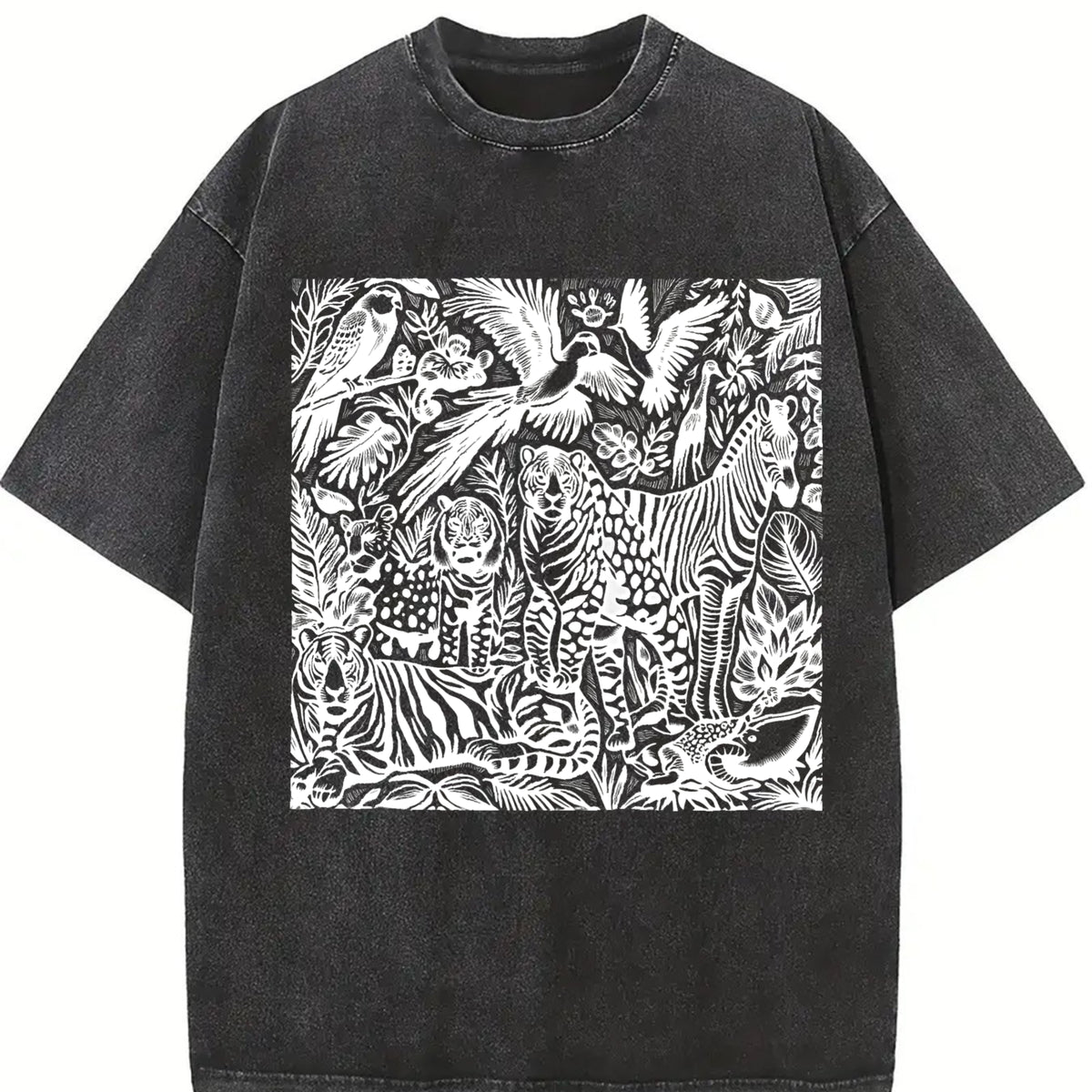Retro 90s Rainforest Vintage Washed T-Shirt in Black