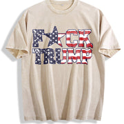Fuck Trump USA Flag Vintage Washed T-Shirt in Beige