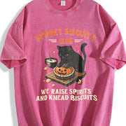 Spooky Biscuits Club Black Cat vintage washed oversized T-shirt in Red