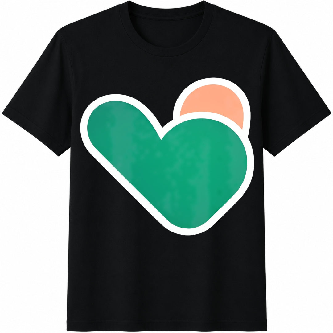 Green and Orange Heart Cotton T-Shirt in Black
