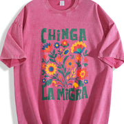 Chinga La Migra Abolish Ice Protest No Human Is Illegal vintage washed oversized T-shirt in Red