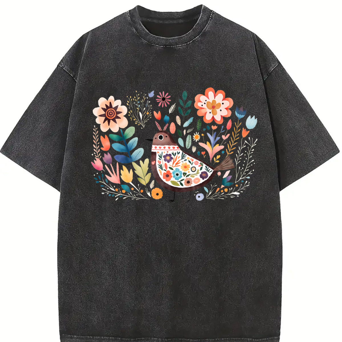 Short-sleeve with a Mexican and Bohemian Vintage Washed T-Shirt in Black