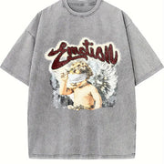 Cherub Emotion Rhinestone Tank Vintage Washed T-Shirt in Gray