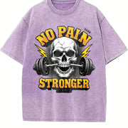 No Pain Stronger Skull Vintage Washed T-Shirt in Purple