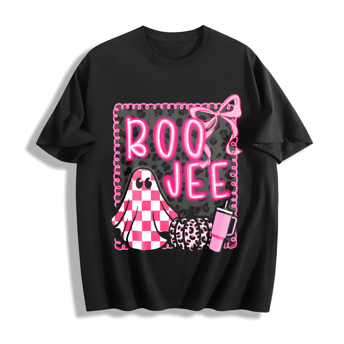 Coquette Halloween Pink Halloween Cotton T-Shirt in Black