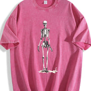 Retro Skeleton 90s Vintage Washed T-Shirt in Red