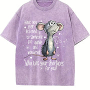 Mouse Quote Animal Sublimation Who Ties Your Shoelaces vintage washed oversized T-shirt in Purple
