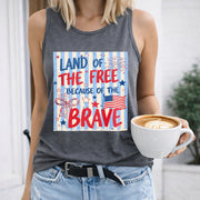 4th of July Land of the Free Women's Color Cotton Tank Top in Gray