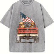 Labrador Hunting Club Patriotic Dog Lover USA Flag Truck Vintage Washed T-Shirt in Gray