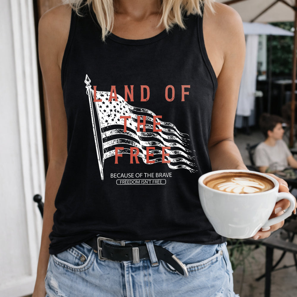 USA Land of the Free Because of the Brave Women's Color Cotton Tank Top in Black