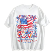 USA 250th Anniversary 4th of July Back Independence Day Cotton T-Shirt in White