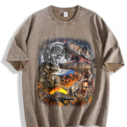 Dinosaur Retro 90s T-rex Dino Vintage Washed T-Shirt in Brown