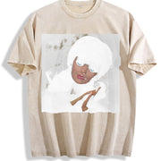 White Hair Glam Doll Vintage Washed T-Shirt in Beige