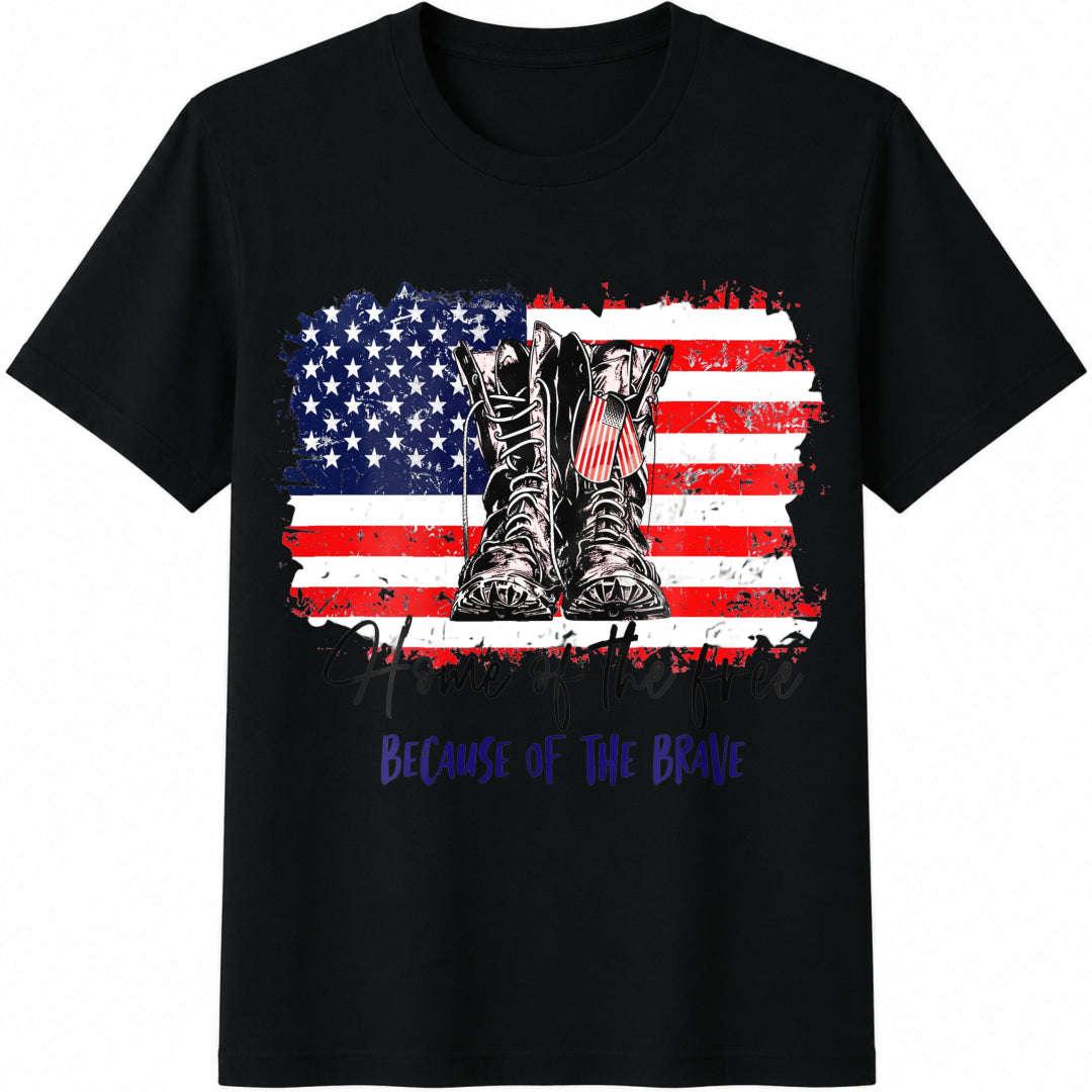 Home of the Free Because of the Brave Cotton T-Shirt in Black