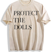 Protect the Dolls – Feminist Empowerment Message vintage washed oversized T-shirt in Beige