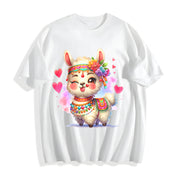 With Llama Hair Accent for Winter Cotton T-Shirt in White