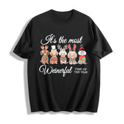 Dachshund Christmas Cotton T-Shirt in Black