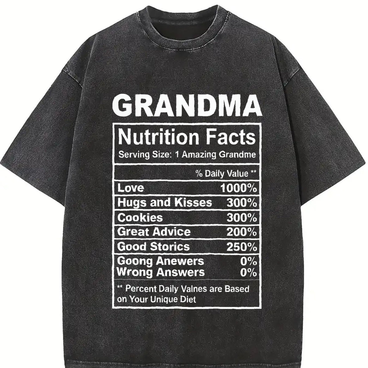 Grandma Nutrition Facts Vintage Washed T-Shirt in Black