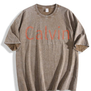 Calvin Name Typography Vintage Washed T-Shirt in Brown
