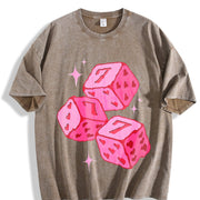 Pink Lucky 7 Dice Vintage Washed T-Shirt in Brown