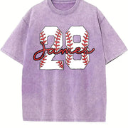 Custom Baseball Number Baseball Fan Sports Mom vintage washed oversized T-shirt in Purple