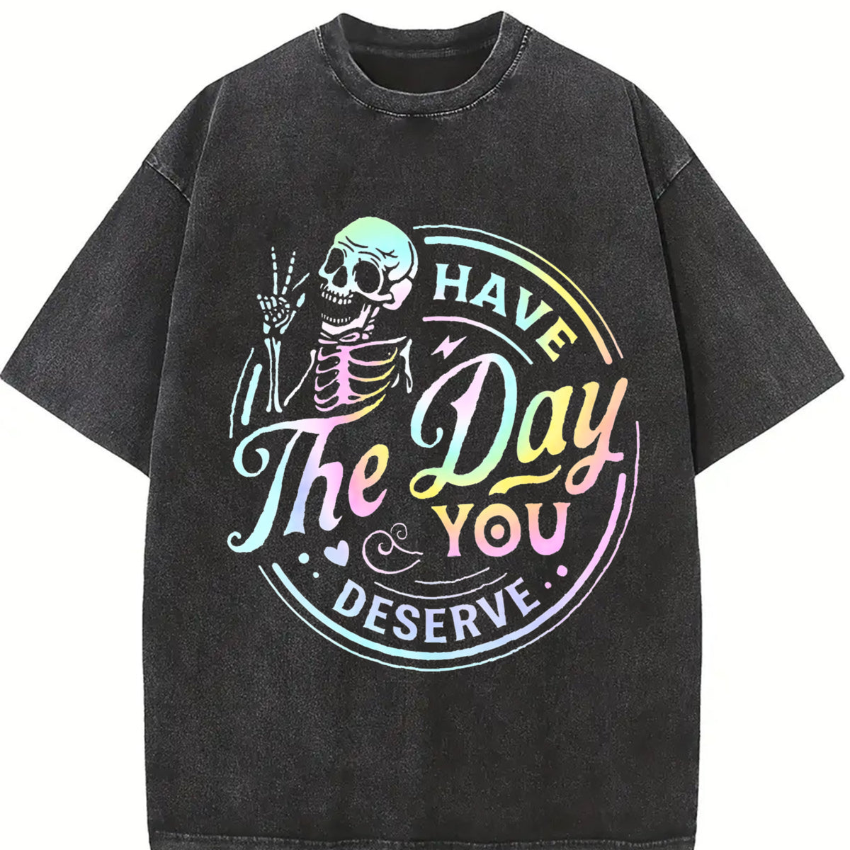 Skeleton Quote vintage washed oversized T-shirt in Black