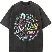 Skeleton Quote vintage washed oversized T-shirt in Black