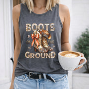 Boots on the Ground Crew-neck Sleeveless Vest Outdoor Women's Color Cotton Tank Top in Gray