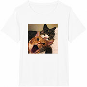 Cat Meme Cute 3 Cats Selfie Cotton T-Shirt in White