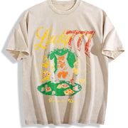 Lucky 777 Poker Dog Vintage Washed T-Shirt in Beige