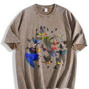 Bird Migration Retro Nature Wildlife Vintage Washed T-Shirt in Brown
