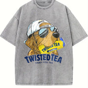 Twisted Tea Golden Retriever Dog Vintage Washed T-Shirt in Gray