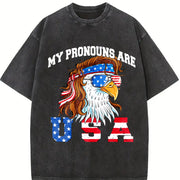 My Pronouns Are USA Eagle American 4th of July Vintage Washed T-Shirt in Black