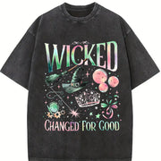 Wicked Change For Good Defy Gravity Broomstick Magic Wand vintage washed oversized T-shirt in Black