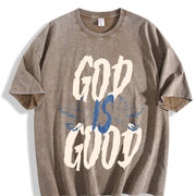 God is Good Christian Bible Verse Jesus vintage washed oversized T-shirt in Brown