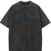 Ocean Icons Embroidered Vintage Washed T-Shirt in Black