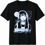 Cyber Girl Portrait Cotton T-Shirt in Black