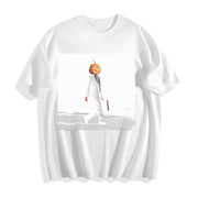 Dwight Pumpkin Head Business Cotton T-Shirt in White