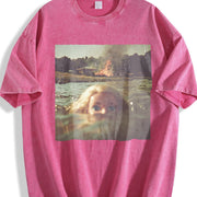 Cat in Water Meme Vintage Washed T-Shirt in Red