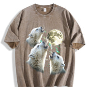Baby Polar Bear Howling to Moon 90s Vintage Washed T-Shirt in Brown