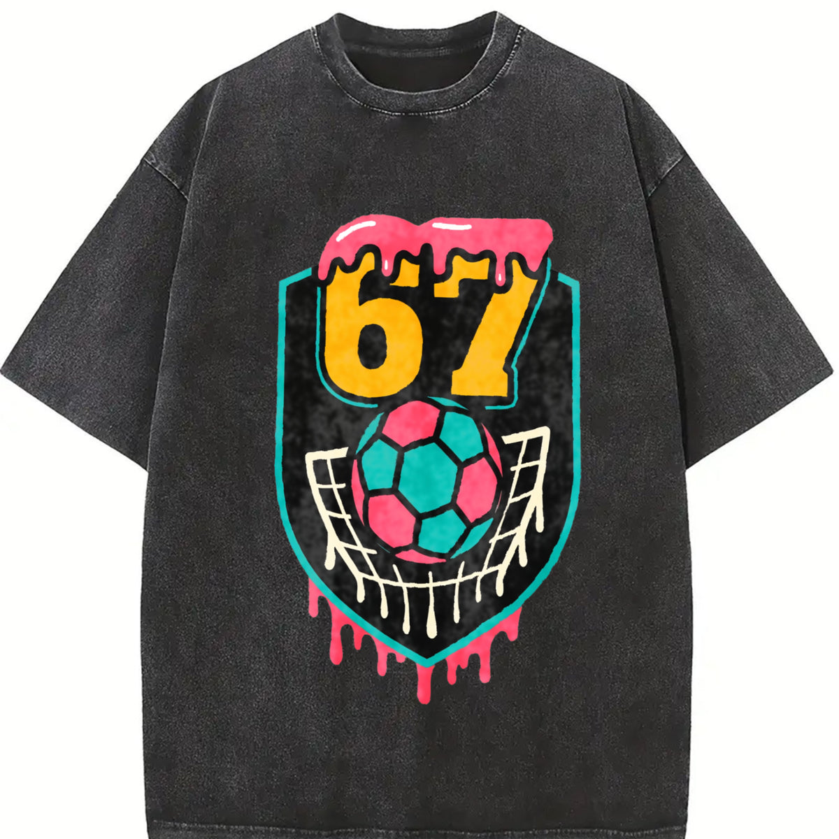 67 Soccer Shield Vintage Washed T-Shirt in Black
