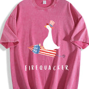 Fourth of July Firequacker Goose USA Patriotic vintage washed oversized T-shirt in Red